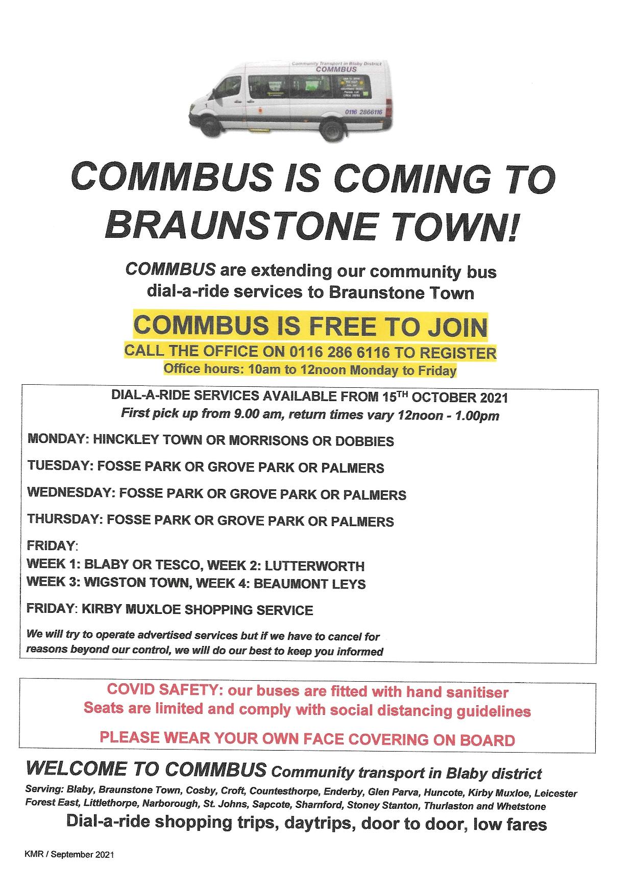 2021 10 Commbus is coming to Braunstone Town ad and poster page 001