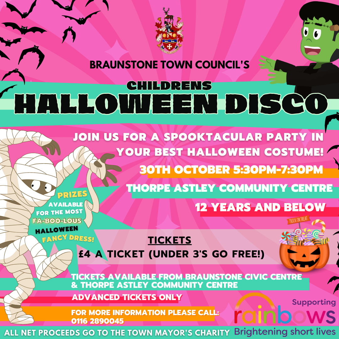 30th October Halloween Disco Thorpe Astley Main Hall booked 430 830 Event Time 530 730 4