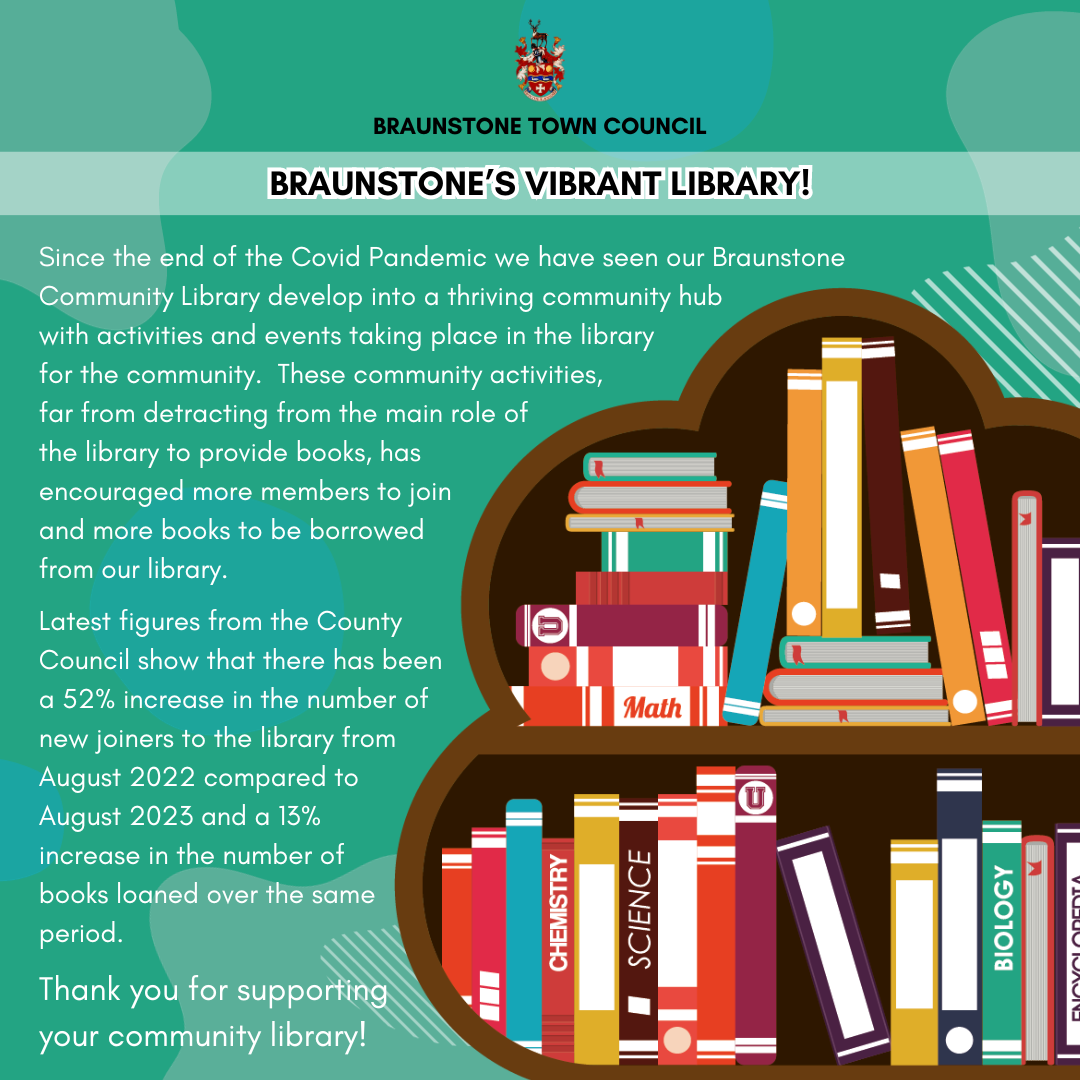 Braunstones Vibrant Library Since the end of the Covid Pandemic we have seen our Braunstone Community Library develop into a thriving community hub with activities and events taking place in the