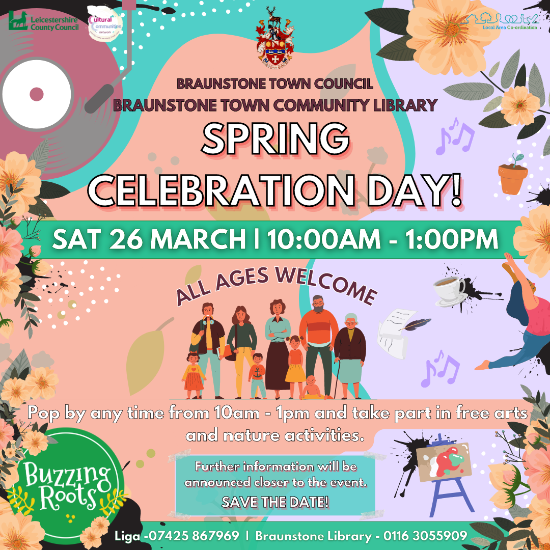 Sat 26 March Spring Celebration day Pop by any time from 10.00am 1.00pm and take part in free arts and nature activities. All ages welcomed. More info will be announced closer to the event. Save the dat