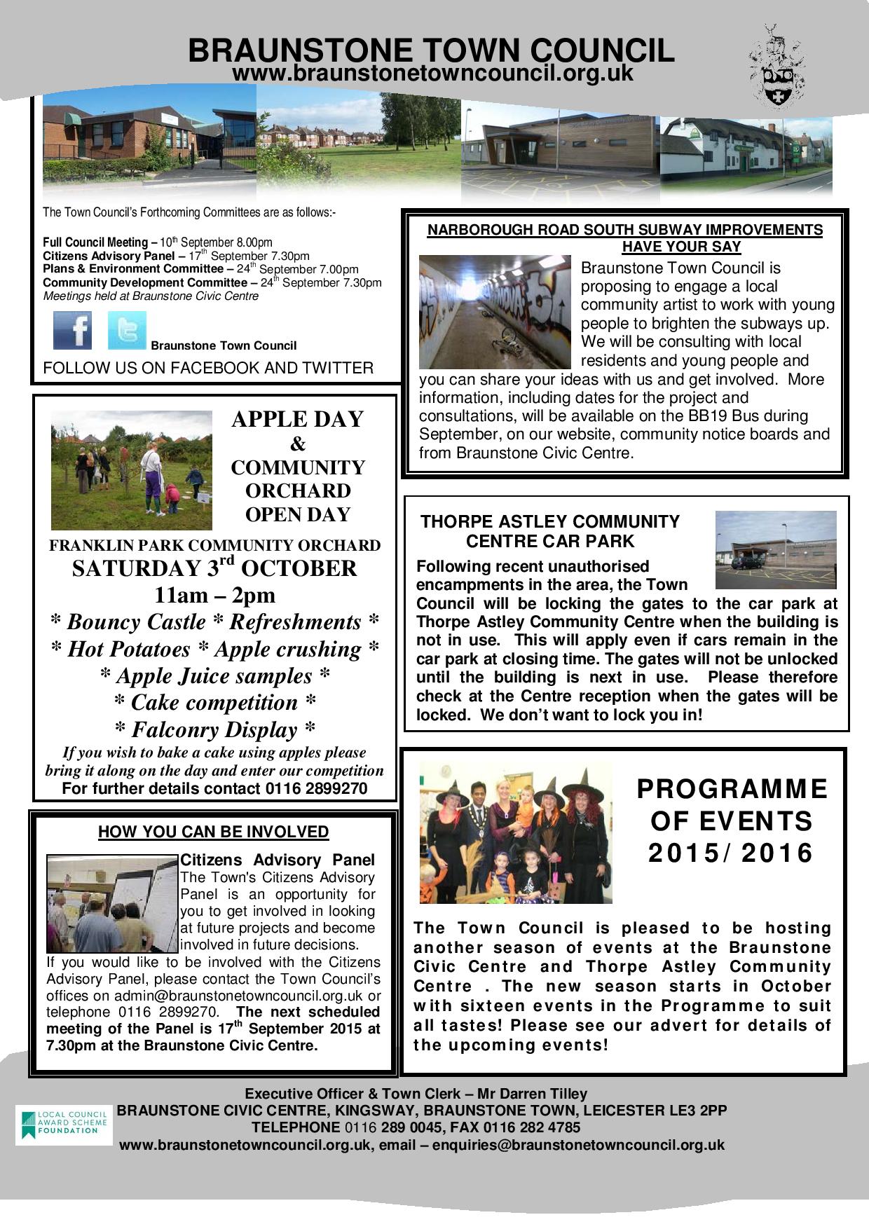 The Town Council article from the September 2015 issue of the Braunstone Life